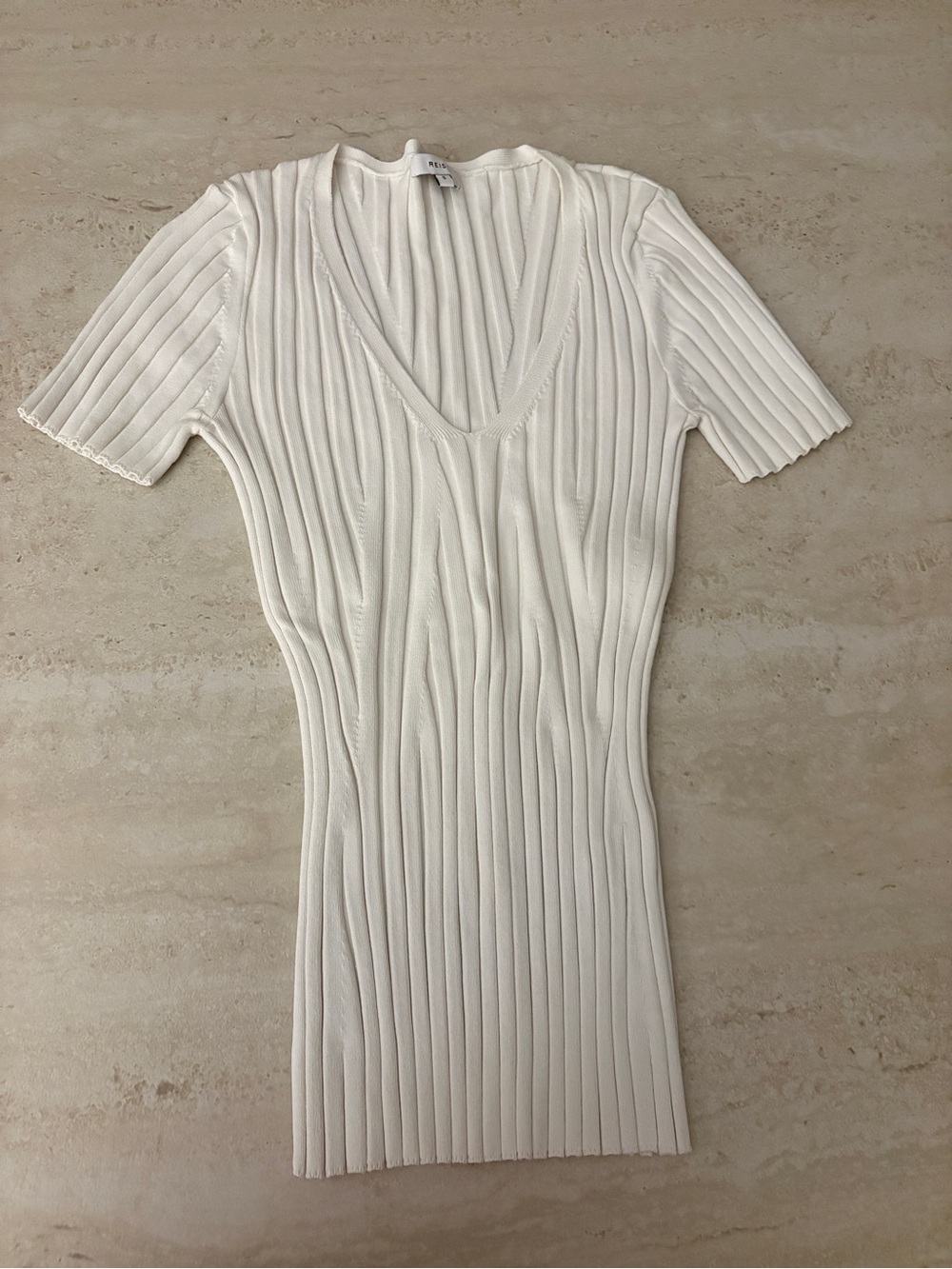 Reiss Cream Ribbed V-Neck Knit Top
